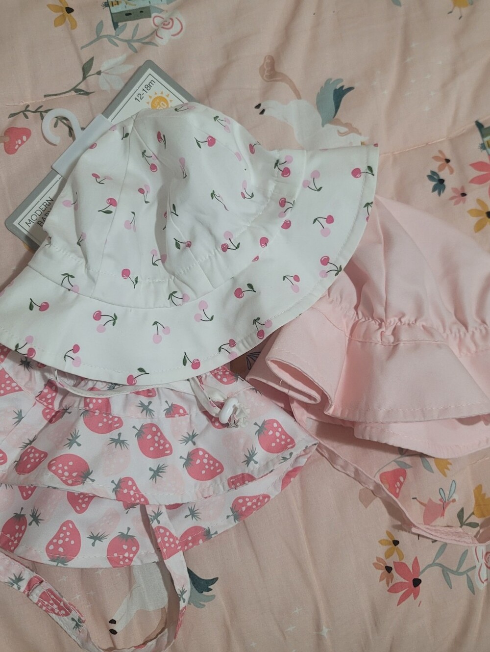 NWT Baby Girls' Pink Strawberry Bikini Set with Cherry Sun Hat Size 12 18 MONTHS
